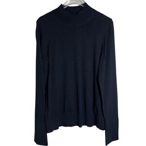 Reiss Sweater Mens Large Black Merino‎ Wool Mock Neck Pullover Extra Fine Knit